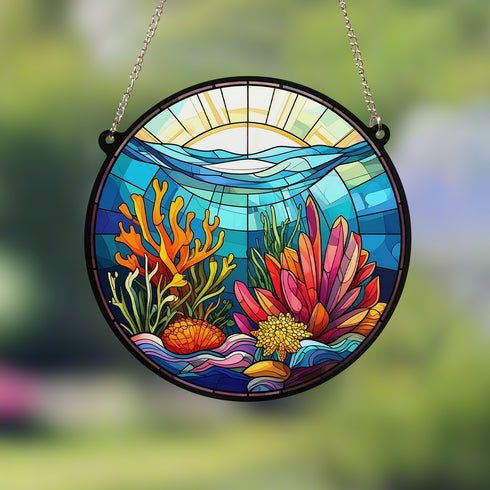 Coral Stained Glass Effect Suncatcher